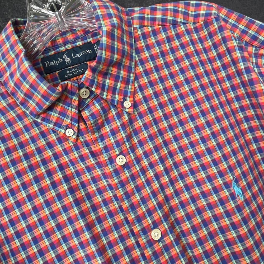 Ralph Lauren Blake Mens Large‎ Short Sleeve Plaid Logo Pony Button Down Shirt